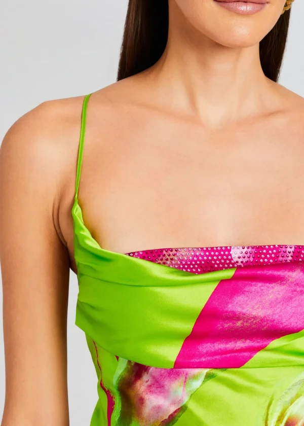 RETROFÊTE*Retrofete Azura Silk Dress Lime Anthurium