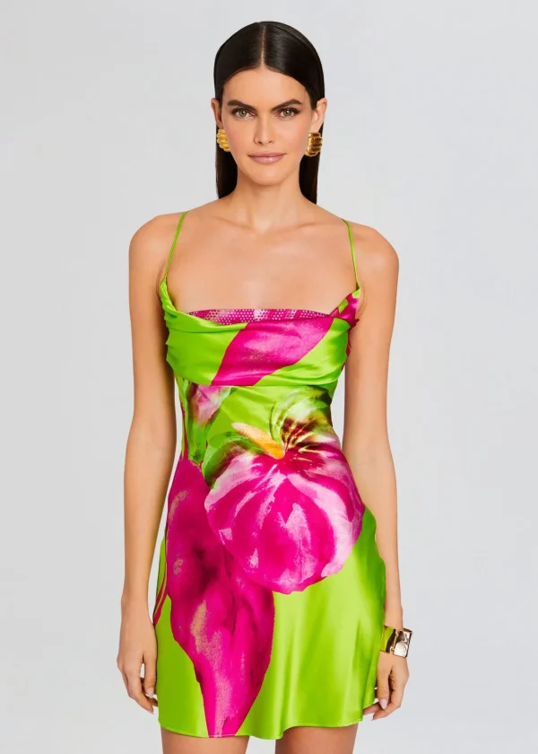 RETROFÊTE*Retrofete Azura Silk Dress Lime Anthurium