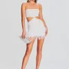 Bridal Shower*Retrofete Beverly Sequin Feather Dress White