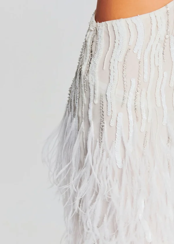 Bridal Shower*Retrofete Beverly Sequin Feather Dress White