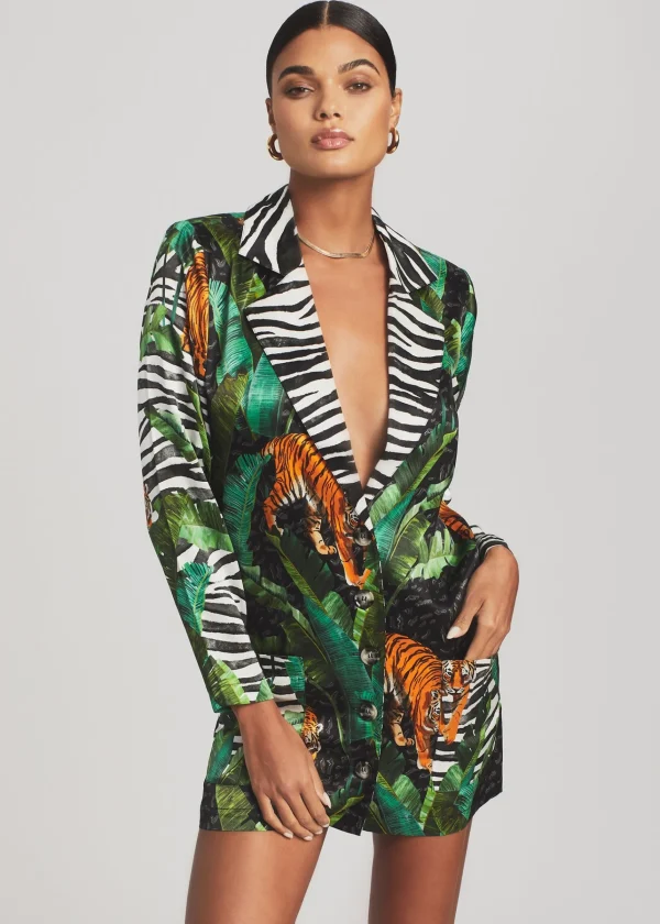 Guest Of*Retrofete Blake Silk Blazer Mixed Safari