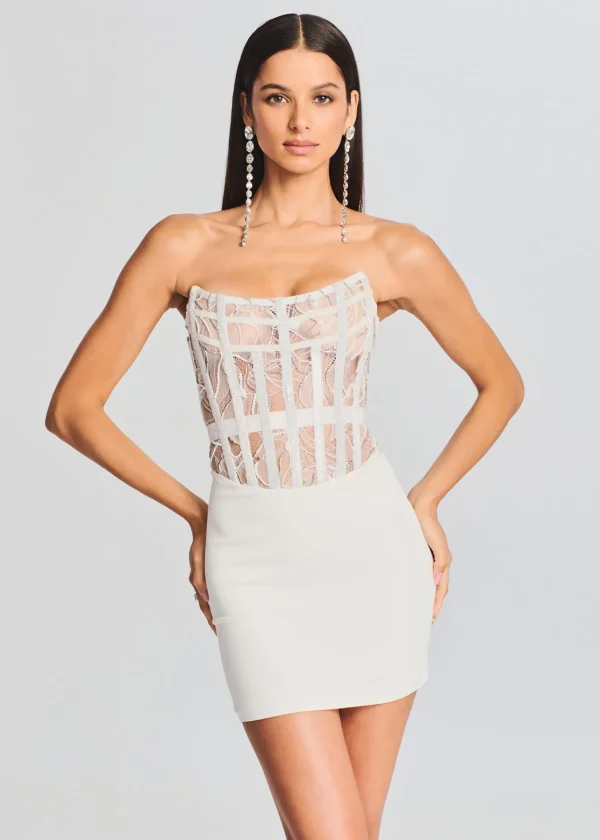 RETROFÊTE*Retrofete Blythe Embellished Dress White