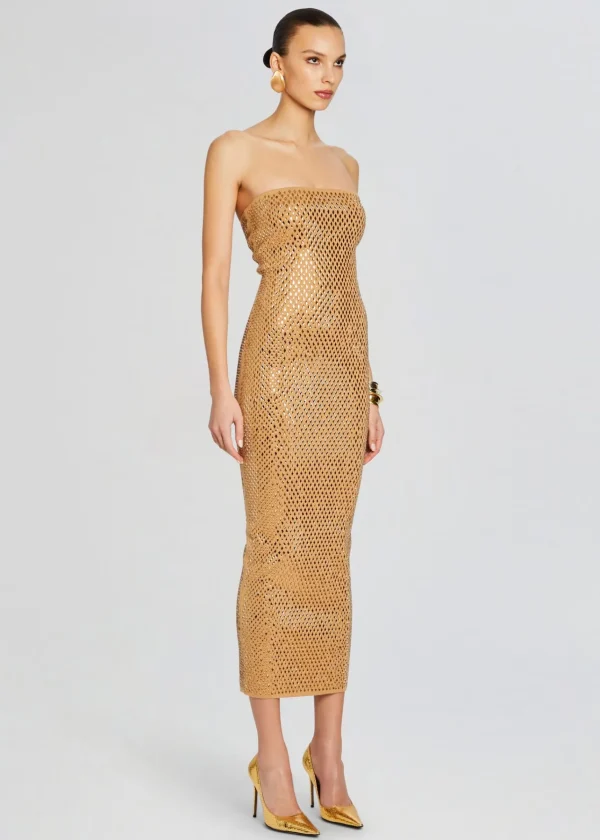 Guest Of*Retrofete Boa Embellished Knit Dress Iridescent Gold