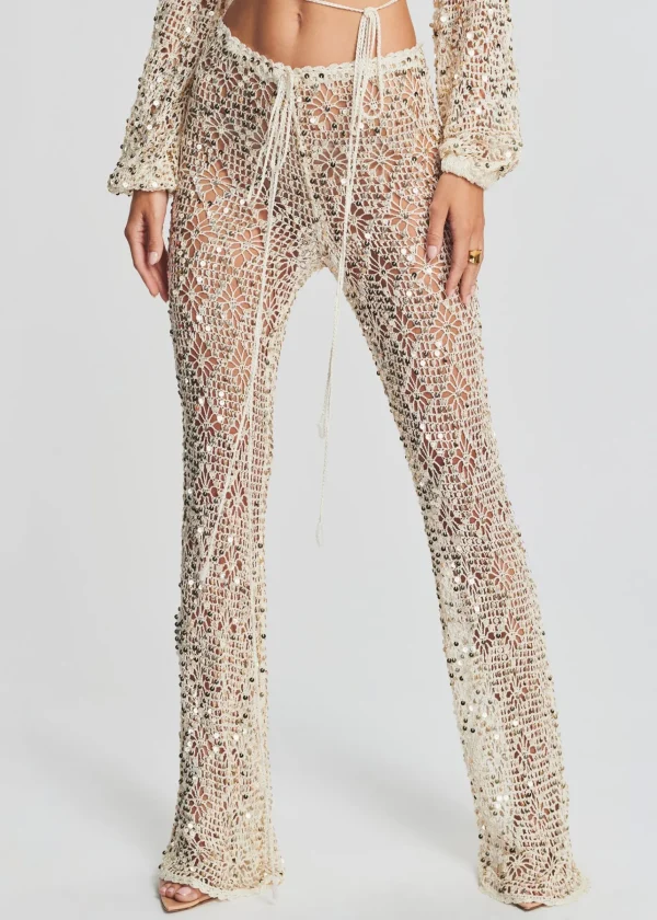 RETROFÊTE*Retrofete Brendi Sequin Crochet Pant Ivory Gold