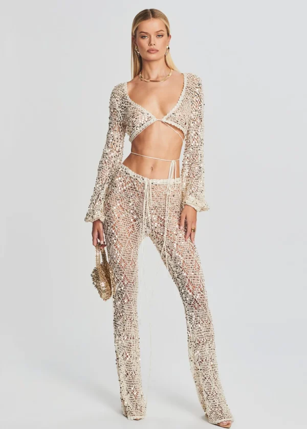 Sheer Bliss*Retrofete Brendi Sequin Crochet Pant Ivory Gold