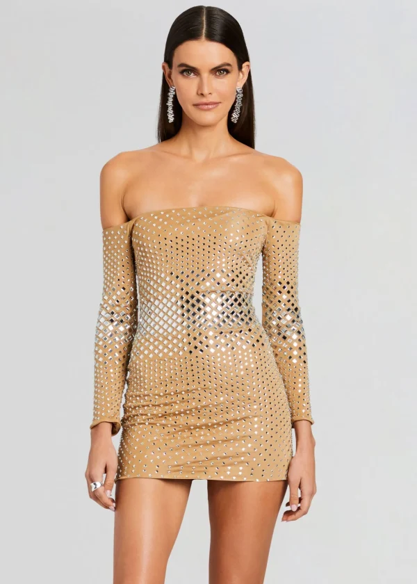 Neutral Moments*Retrofete Briella Embellished Dress Silver/Tannin