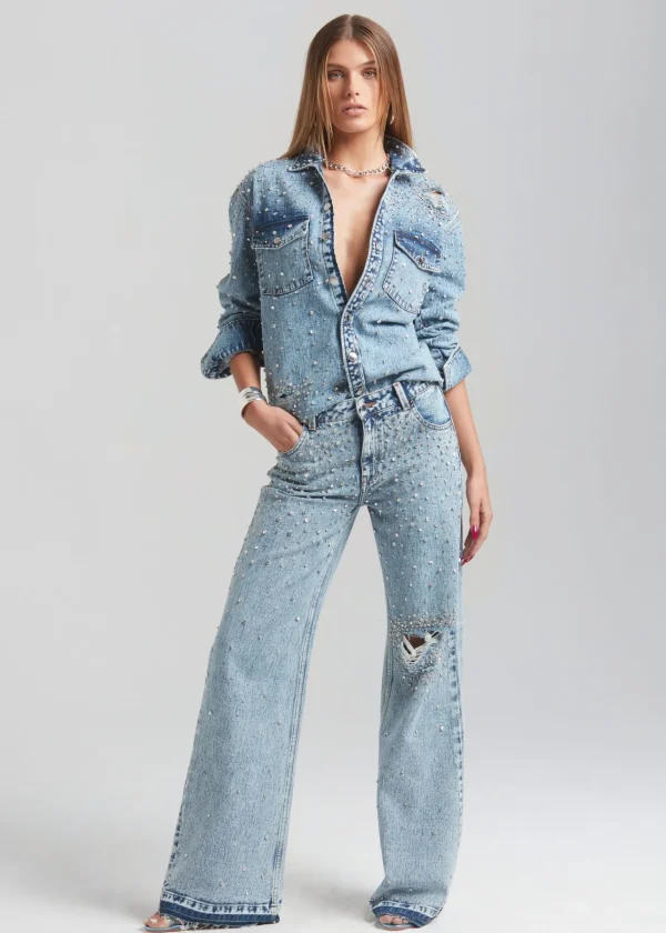 Bottoms*Retrofete Bronte Wide Leg Crystal Embellished Jean Arctic Crystal