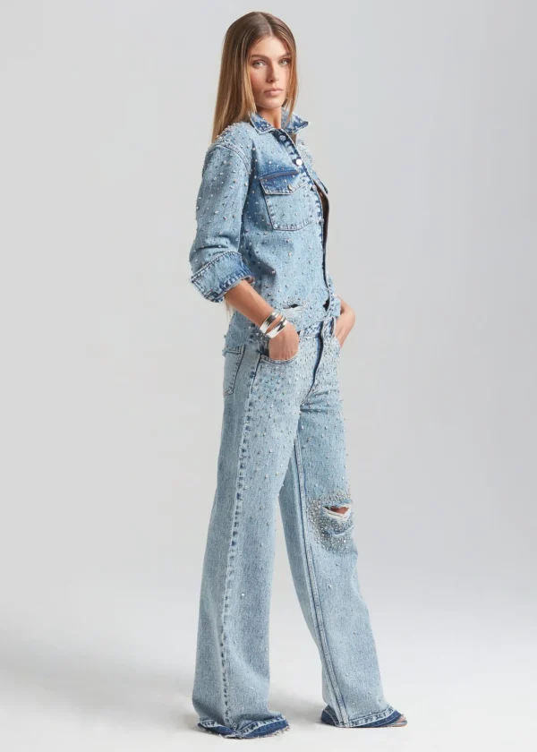 Bottoms*Retrofete Bronte Wide Leg Crystal Embellished Jean Arctic Crystal