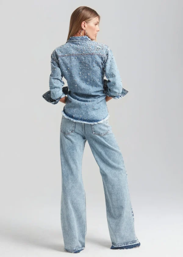 Bottoms*Retrofete Bronte Wide Leg Crystal Embellished Jean Arctic Crystal