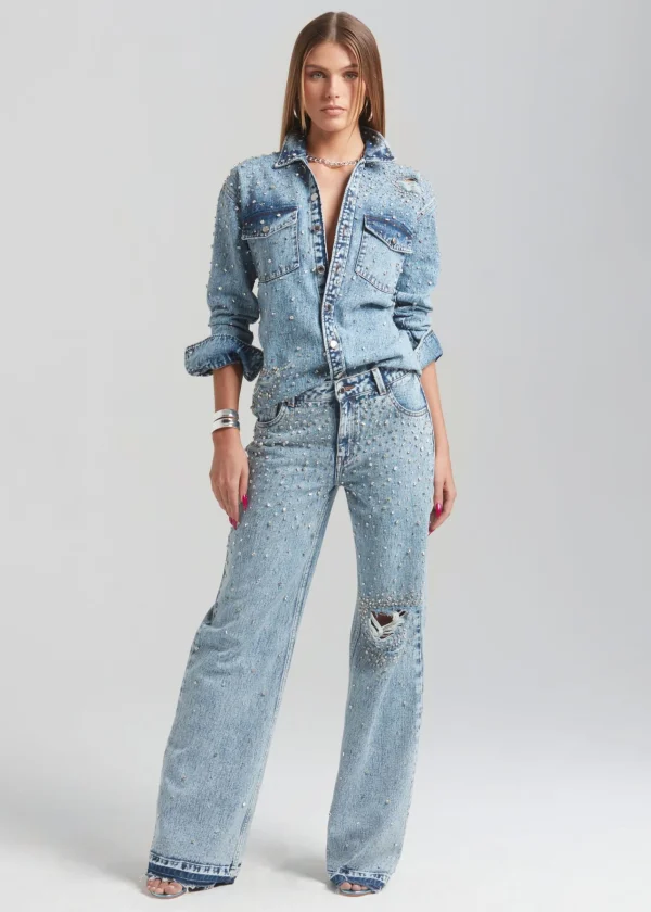 Bottoms*Retrofete Bronte Wide Leg Crystal Embellished Jean Arctic Crystal