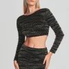 Final Sale*Retrofete Bryant Sequin Tiger Stripe Top Black/Gunmetal