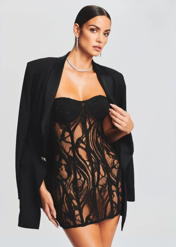 RETROFÊTE*Retrofete Bryson Embellished Lace Dress Black