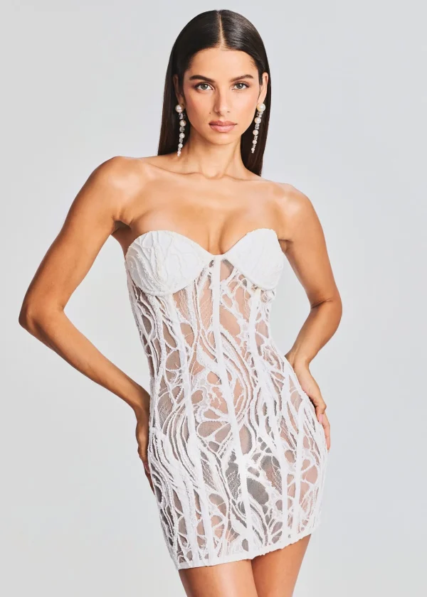 Subtle Shimmer*Retrofete Bryson Embellished Lace Dress White