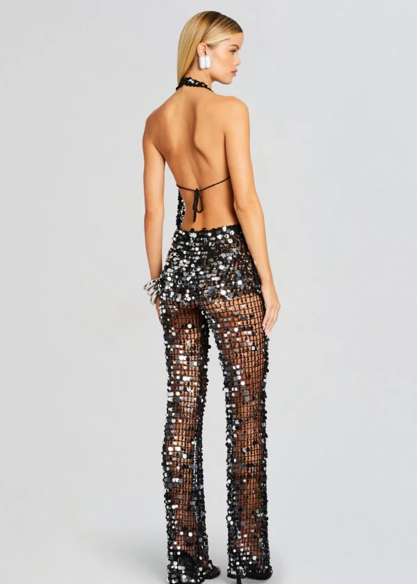 Subtle Shimmer*Retrofete Cali Sequin Crochet Jumpsuit Black