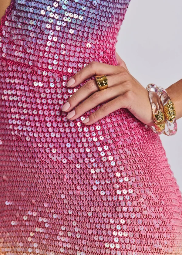 RETROFÊTE*Retrofete Candice Sequin Crochet Dress Sunset Ombre