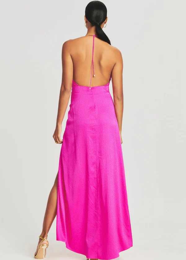 RETROFÊTE*Retrofete Ceres Embellished Silk Dress Neon Pink