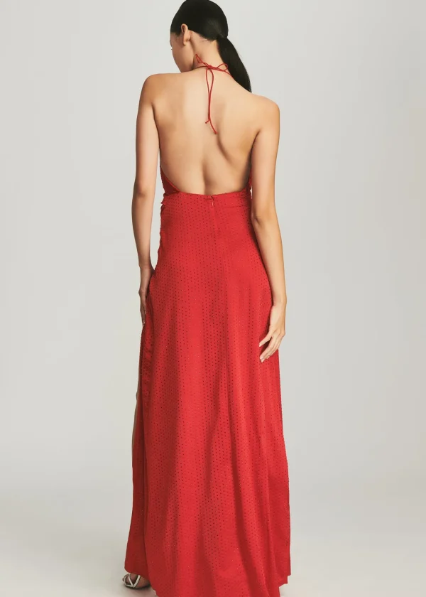 Final Sale*Retrofete Ceres Embellished Silk Dress Red