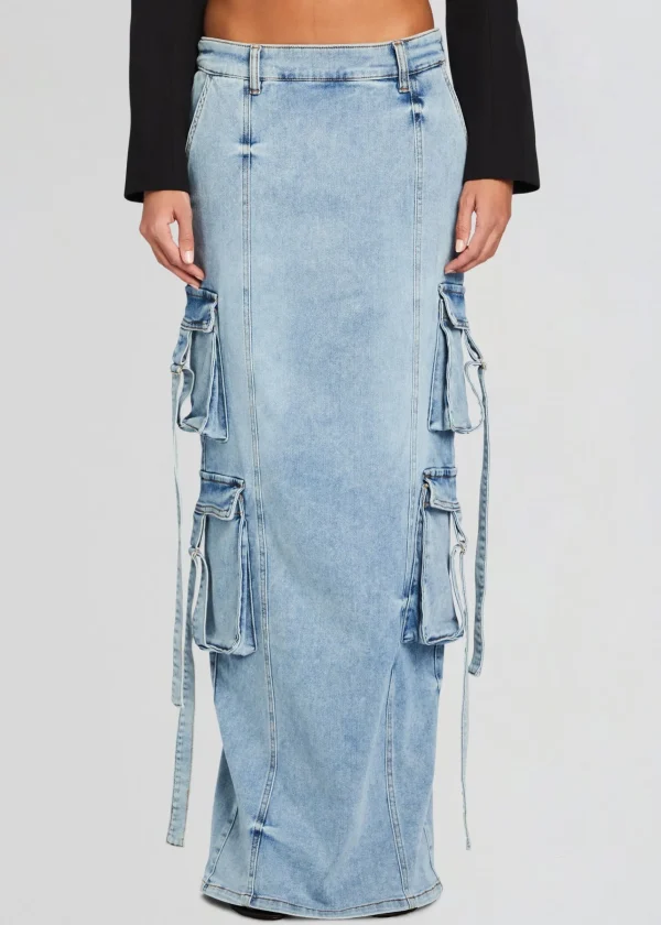 Bottoms*Retrofete Cerise Cargo Denim Skirt Vintage Celeste