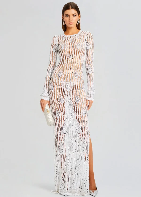 Spring Knits*Retrofete Cherri Sequin Crochet Dress White