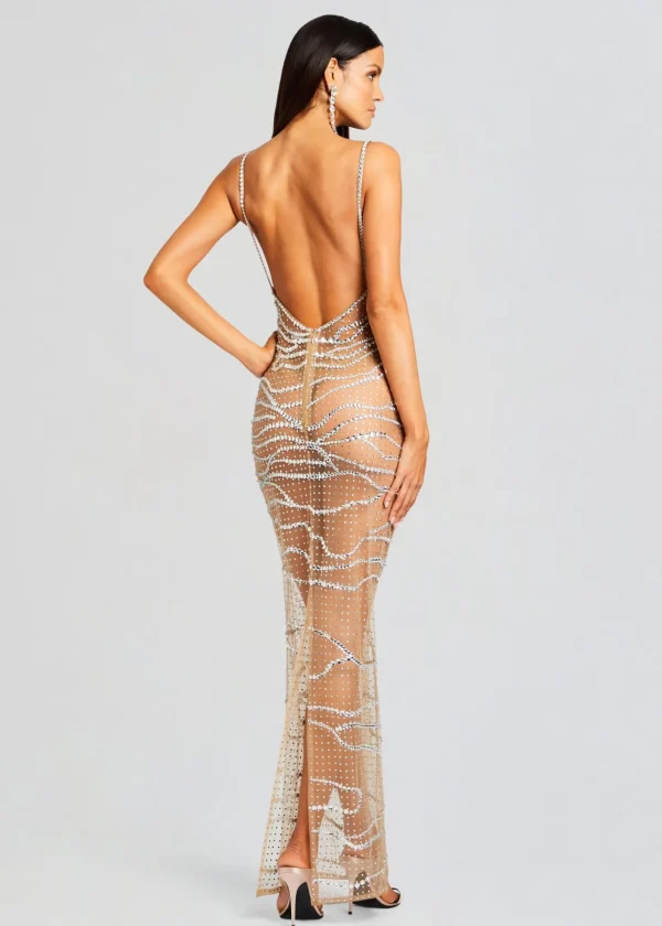 Sheer Bliss*Retrofete Citrine Embellished Dress Tannin/Silver
