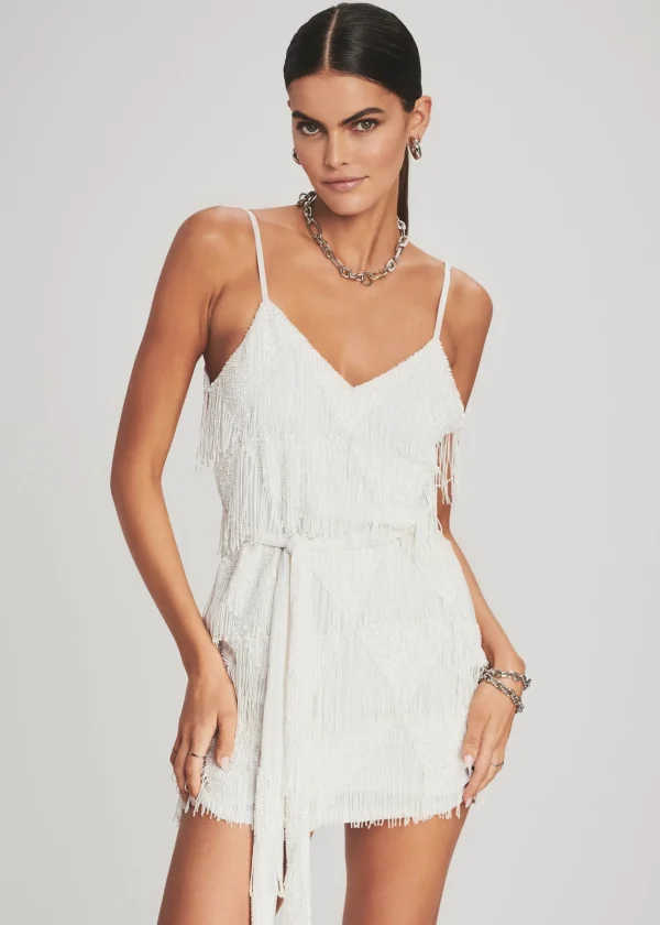 The Destination Bride*Retrofete Claire Sequin Fringe Dress White Fringe