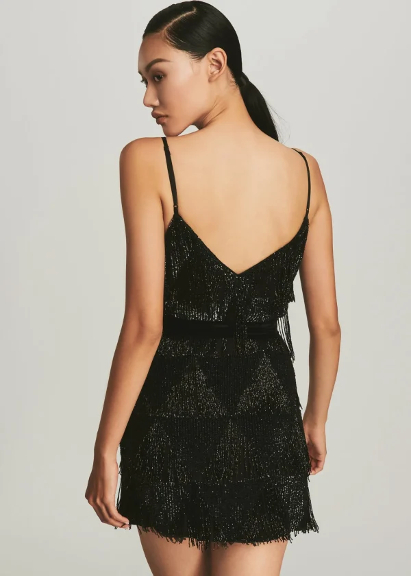 Dresses*Retrofete Claire Sequin Fringe Dress Black Fringe