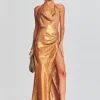 Guest Of*Retrofete Cleo Silk Chiffon Dress Nude Glitter