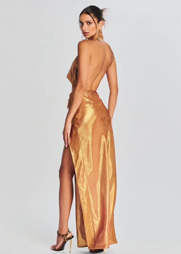 Guest Of*Retrofete Cleo Silk Chiffon Dress Nude Glitter