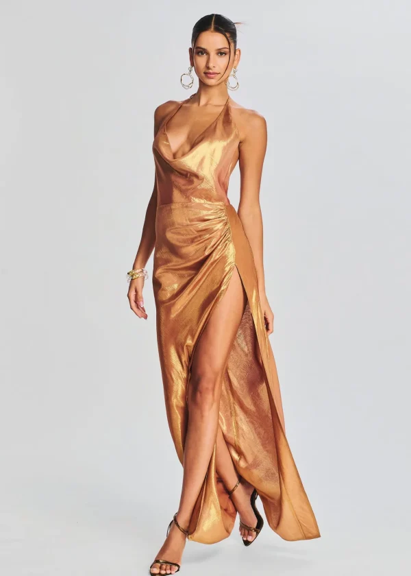 Guest Of*Retrofete Cleo Silk Chiffon Dress Nude Glitter