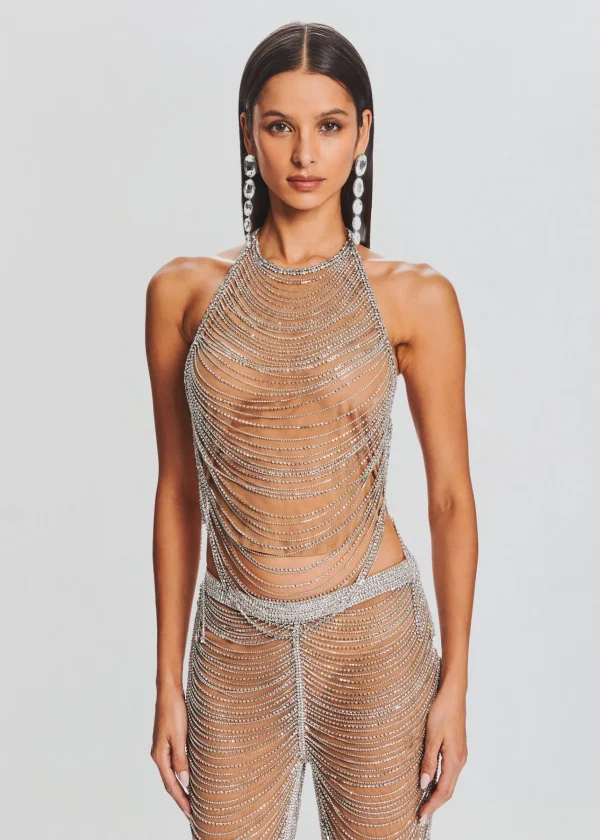 Sheer Bliss*Retrofete Delaney Embellished Top Tannin/Silver