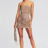 Neutral Moments*Retrofete Dixie Sequin Fringe Dress Silver/Nude