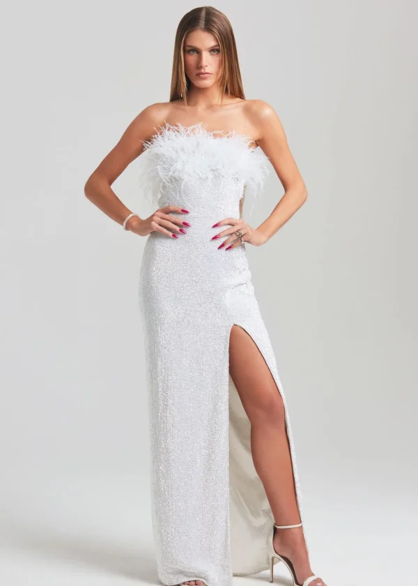 Bridal Shower*Retrofete Dolly Sequin Feather Dress Moonglow White