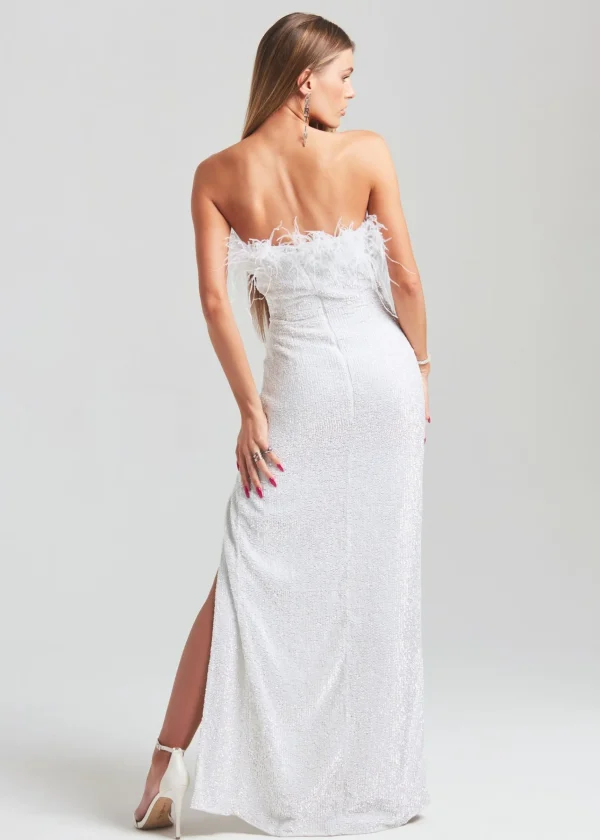 Bridal Shower*Retrofete Dolly Sequin Feather Dress Moonglow White