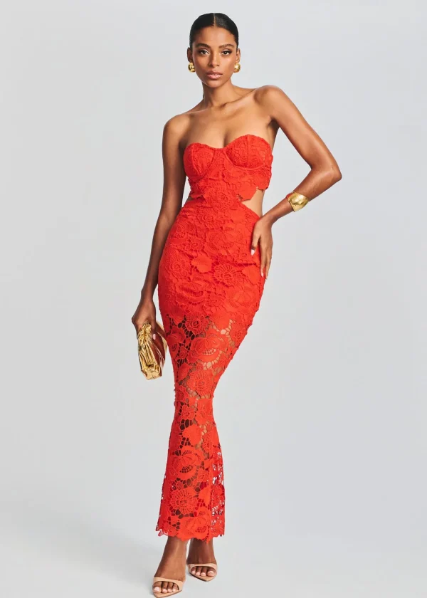 Guest Of*Retrofete Eliza Lace Maxi Dress Blood Orange