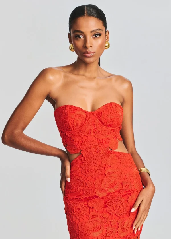Guest Of*Retrofete Eliza Lace Maxi Dress Blood Orange
