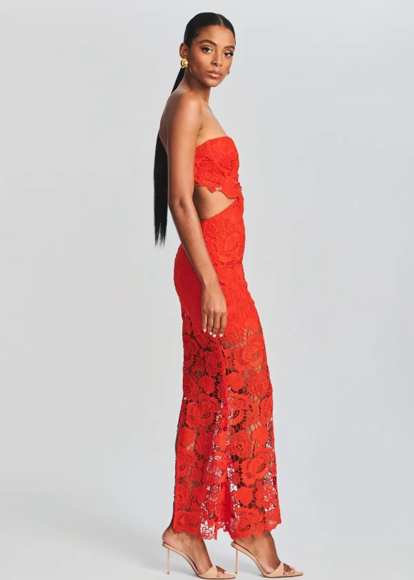 Guest Of*Retrofete Eliza Lace Maxi Dress Blood Orange