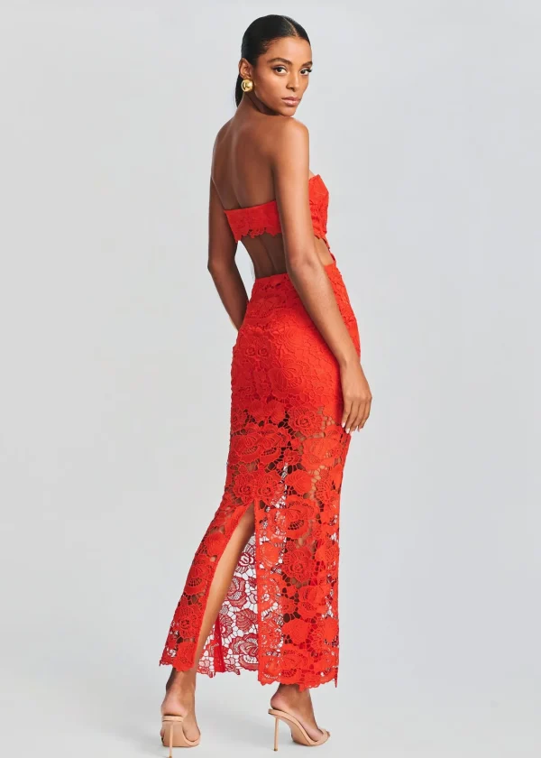 Guest Of*Retrofete Eliza Lace Maxi Dress Blood Orange