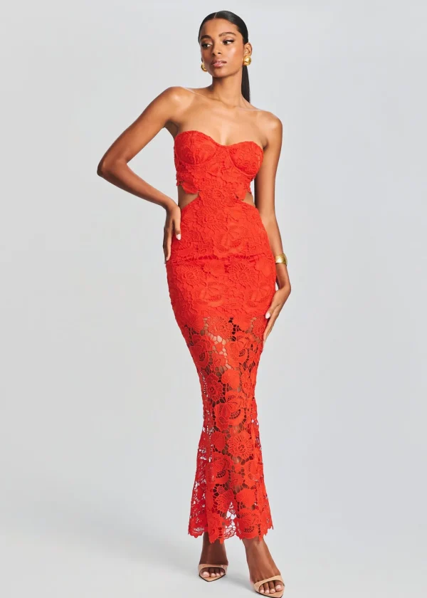 Guest Of*Retrofete Eliza Lace Maxi Dress Blood Orange