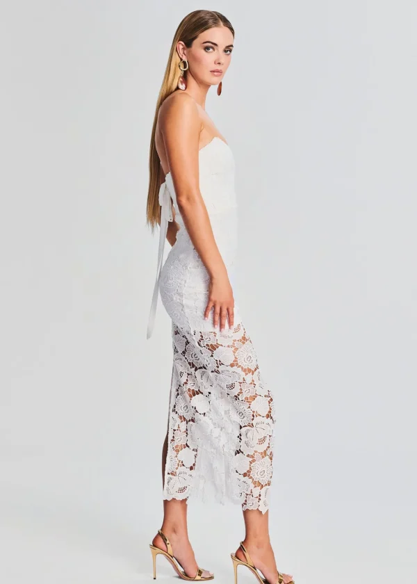 Honeymoon Looks*Retrofete Eliza Lace Strapless Maxi Dress White