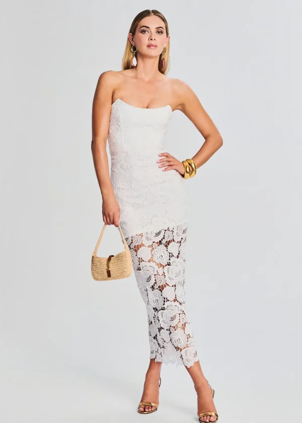 Rehearsal Dinner*Retrofete Eliza Lace Strapless Maxi Dress White