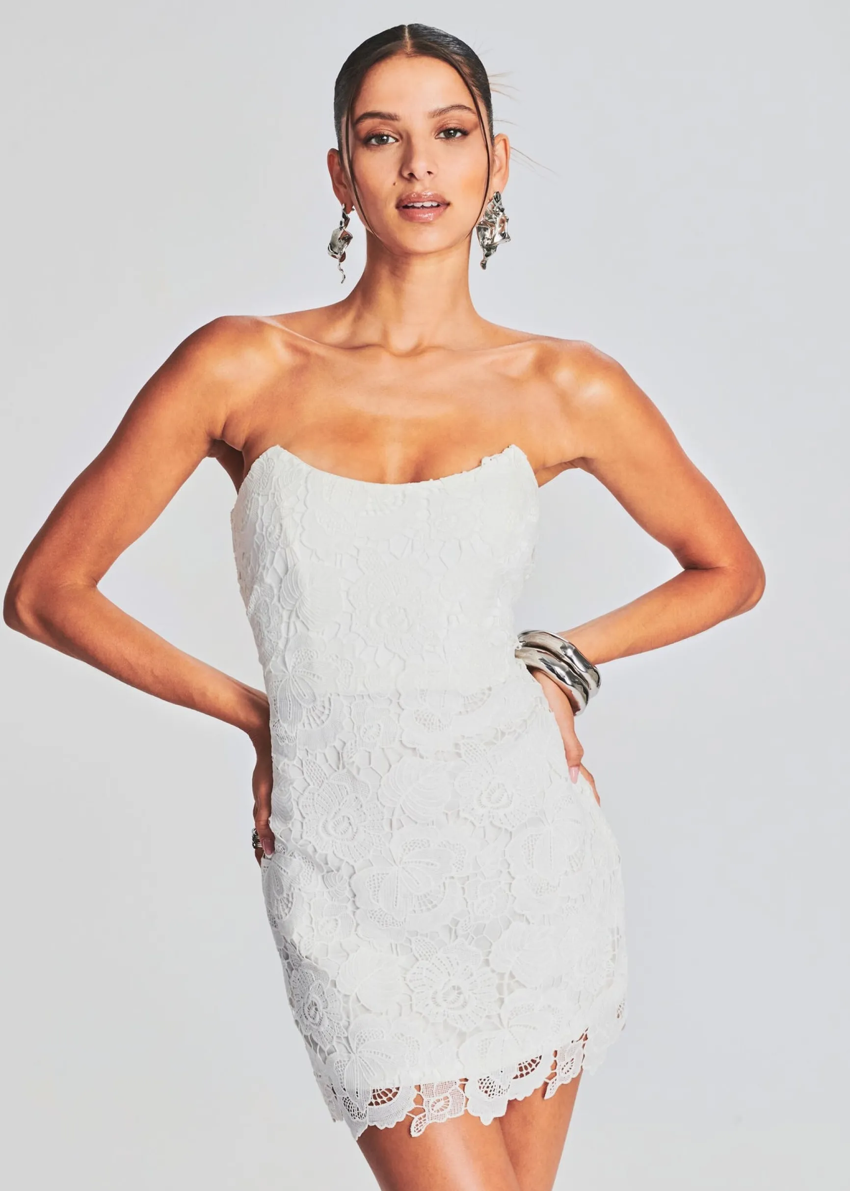 eliza_lace_strapless_mini_1.webp Honeymoon Looks*Retrofete Eliza Lace Strapless Mini Dress White