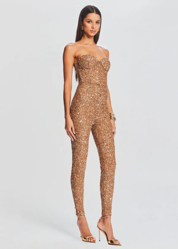Neutral Moments*Retrofete Elodie Sequin Jumpsuit Tannin
