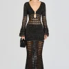 Trending*Retrofete Elvana Knit Crochet Dress Black/Gold