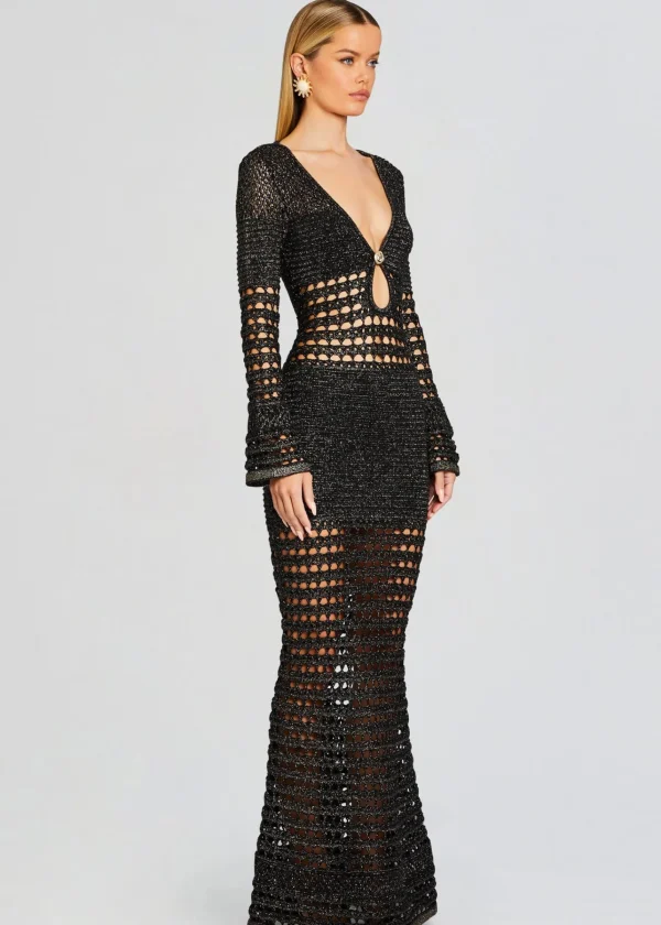 Maxi*Retrofete Elvana Knit Crochet Dress Black/Gold