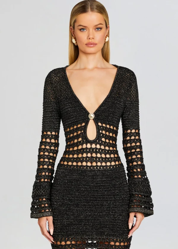 Gowns*Retrofete Elvana Knit Crochet Dress Black/Gold