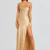 Guest Of*Retrofete Emery Embellished Silk Dress Nude