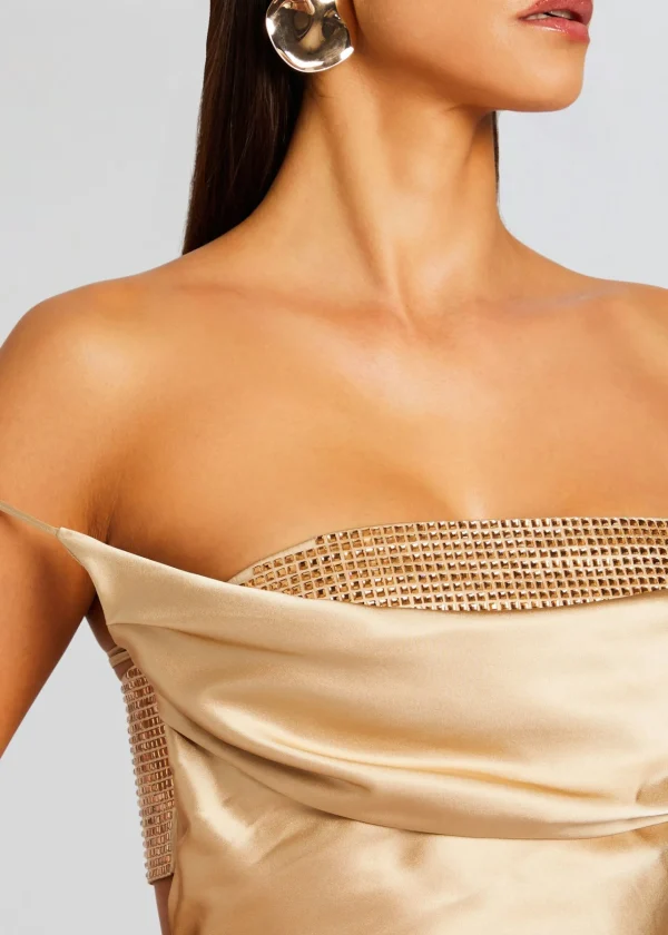 Neutral Moments*Retrofete Emery Embellished Silk Dress Nude
