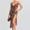 Guest Of*Retrofete Emma Silk Dress Tan Ocelot
