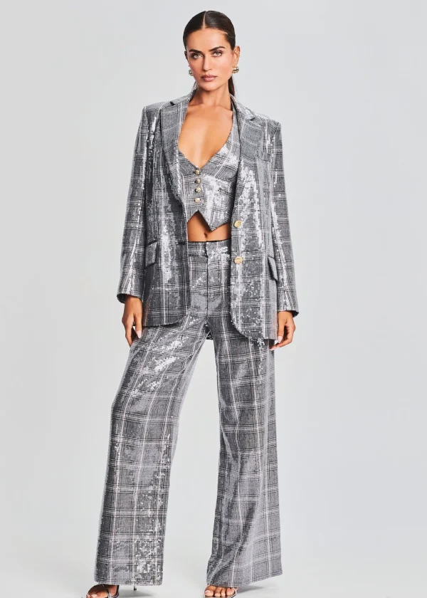 Business Chic*Retrofete Enid Sequin Blazer Grey Plaid