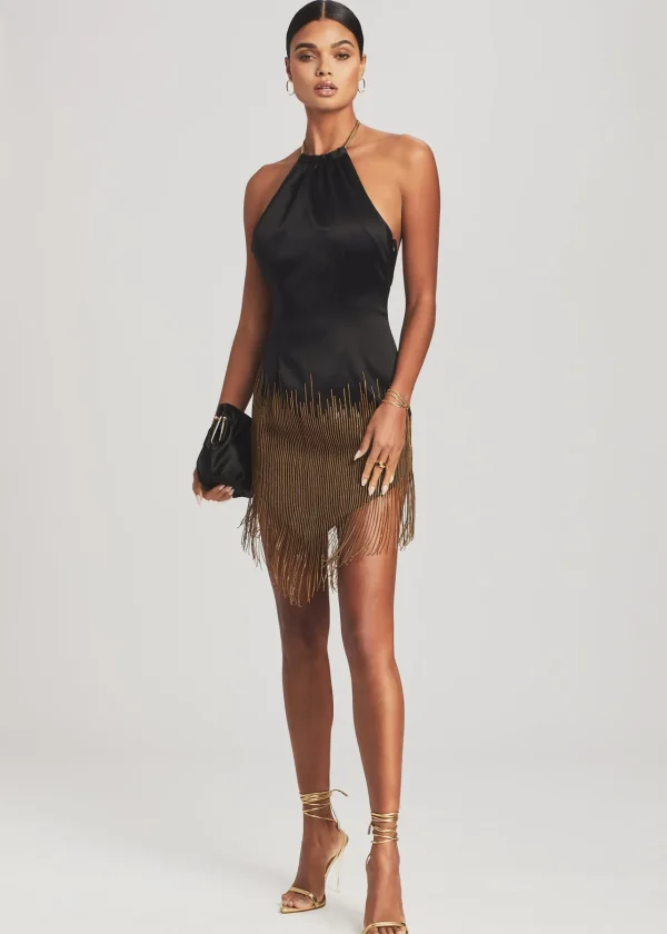 Guest Of*Retrofete Eos Embellished Fringe Dress Black/Gold